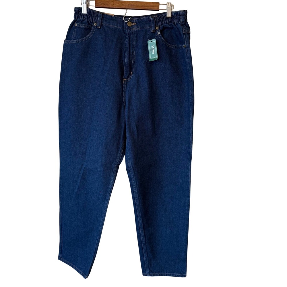 LL Bean Women Cotton Denim Jeans 16 Pet Rinsed Wash Relaxed Fit Side Elastic New